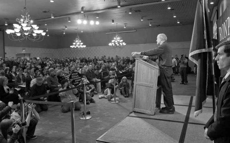Ron Paul speeks to a full crowd at the Westmark Goldroom