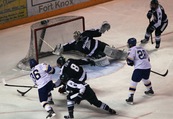 A good chance goes without a goal for UAF's Trevor Campbell