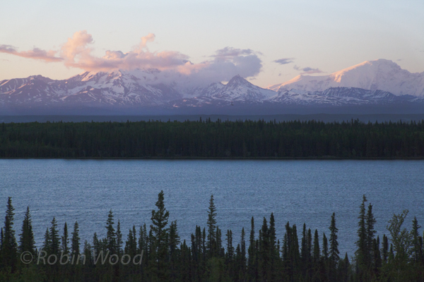 Alpenglow highlights mountains along the Richardson Highway,11:10 p.m., June 11, 2013.