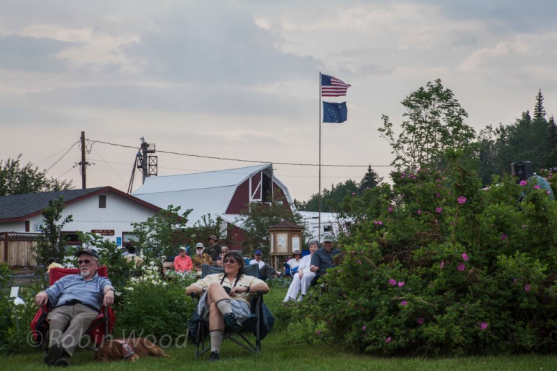 Flags fly at UAF's Georgeson Botanical Garden. 