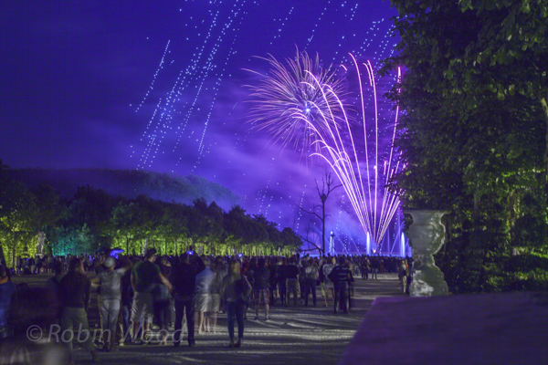 People, fireworks and fountains during the grand finale. 