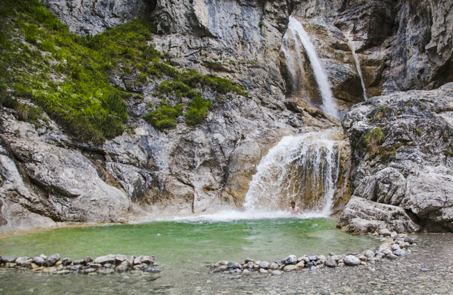 A natural shower and a swimming pool to play in outside near the village of Mittenwald, Bavaria.