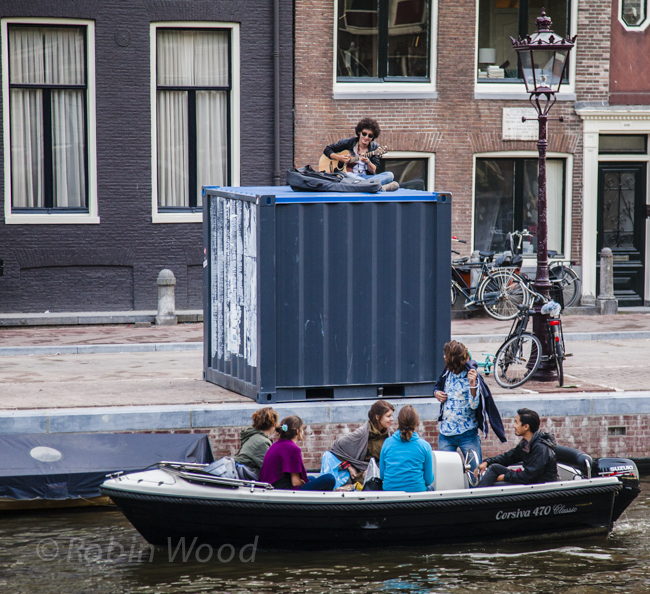 Some boaters passed a serenade.