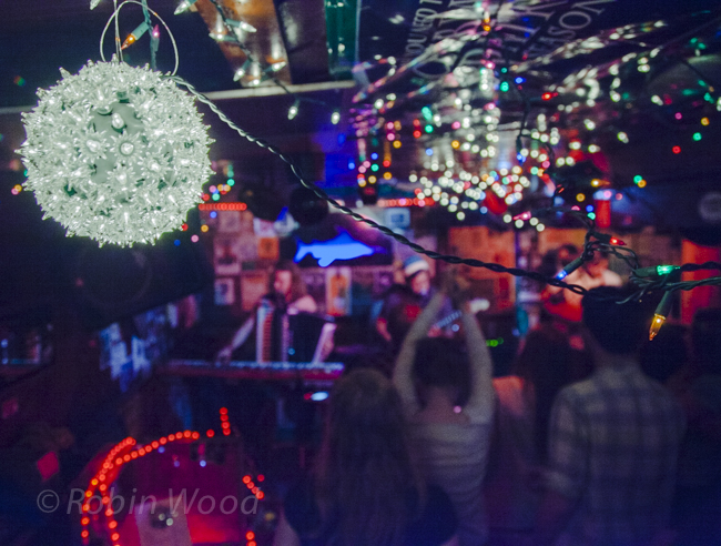 Lights strung around The Marline during an Animal Eyes concert.